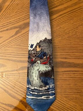 Hot Cakes Gray and Navy Illustrated Scenic Tie by Gary Patterson